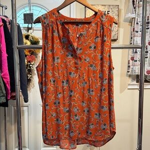 Daniel Rainn Floral Sleeveless Blouse in Orange and Gray